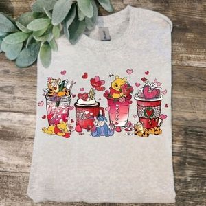 Valentine's day shirt pooh bear coffee popular cute Tigger